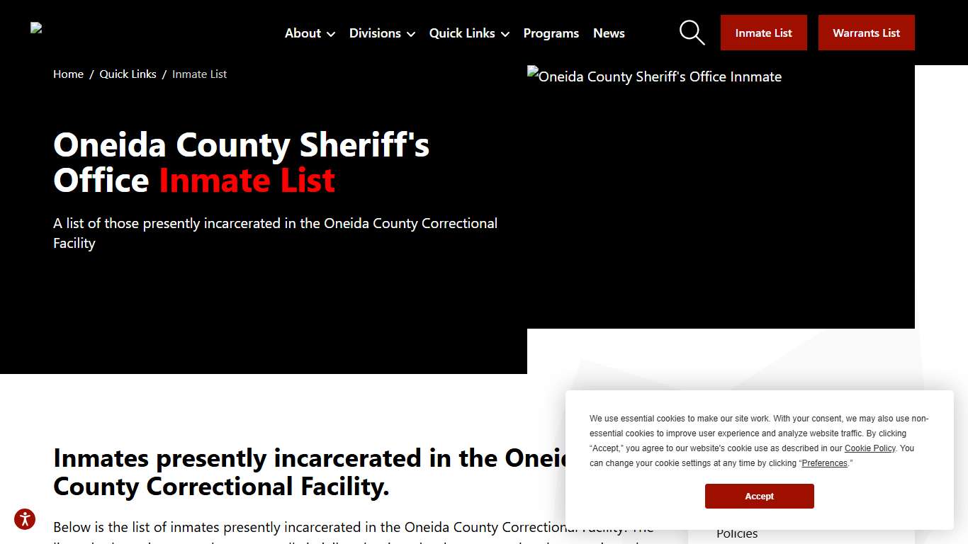 Inmate Information: Oneida County Sheriff's Office | Oneida County Sheriff's Office