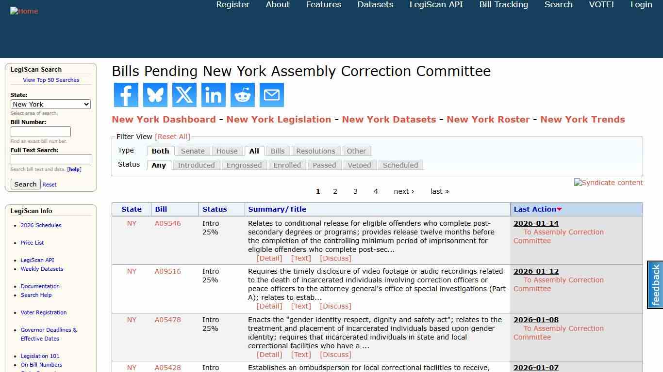 Bills Pending New York Assembly Correction Committee | LegiScan
